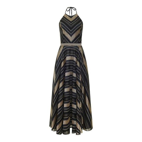 LACE the Label Black gold jacquard Midi Halter Dress Vacation size S NWT$590 - Picture 3 of 7